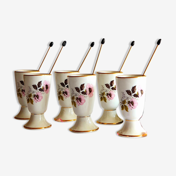 Lot de 6 mazagrans en porcelaine avec cuillères dorées