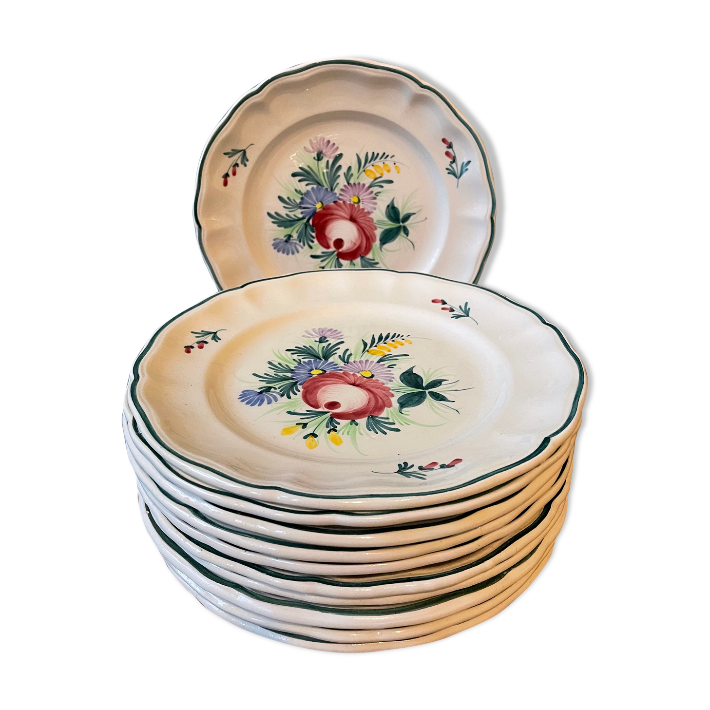 Set of 11 Saint Clément earthenware dessert plates France