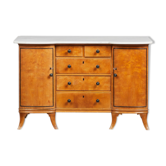 Antique cherry wood chest of drawers with marble top, 1920's