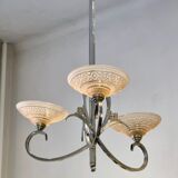 French chandelier, with pink glass shades, Art Deco