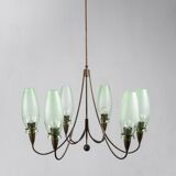 Vintage 1950s modern antique 6-light brass chandelier