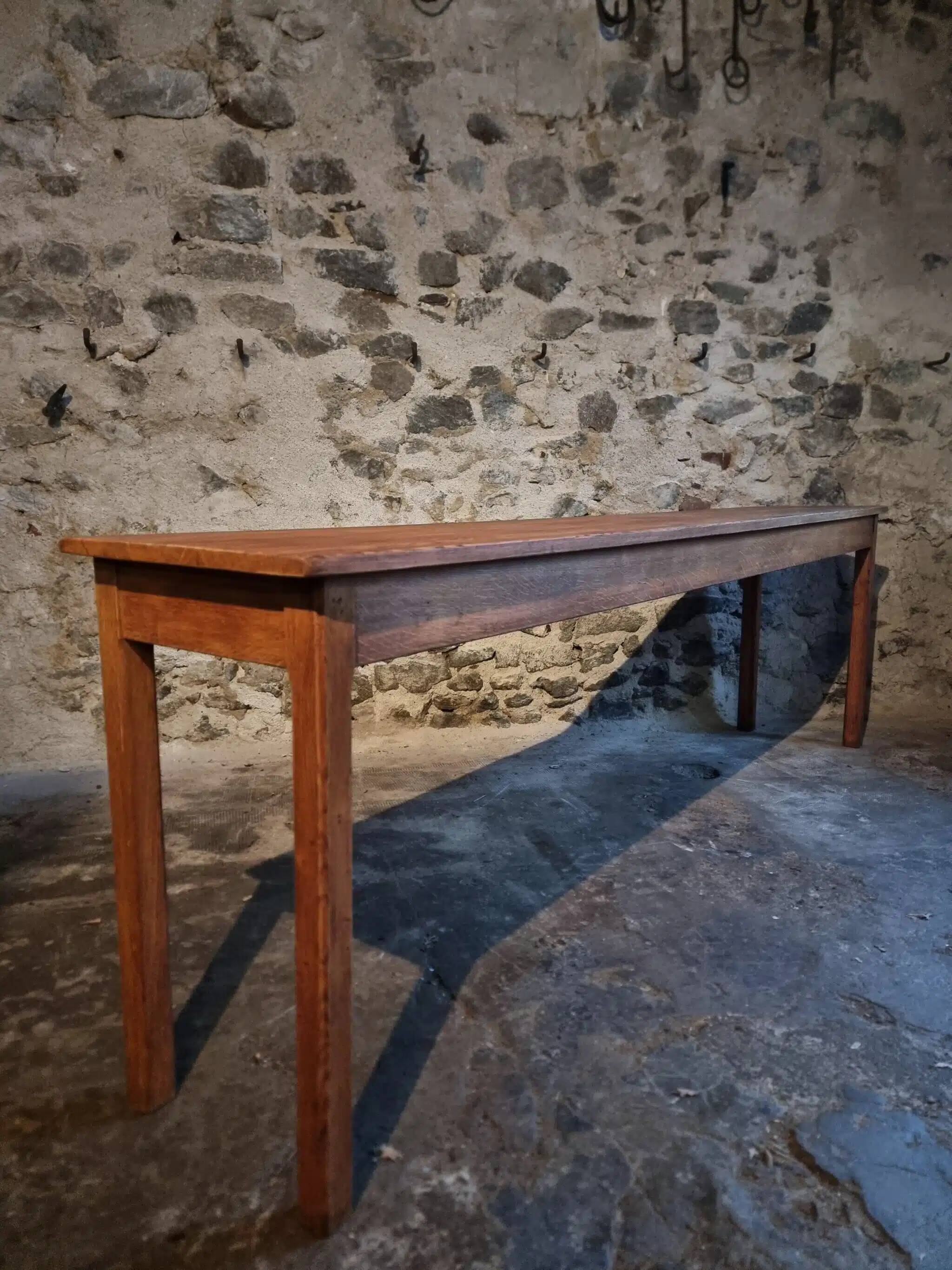 Vintage oak work table / hospital workshop side table, France, 1950s