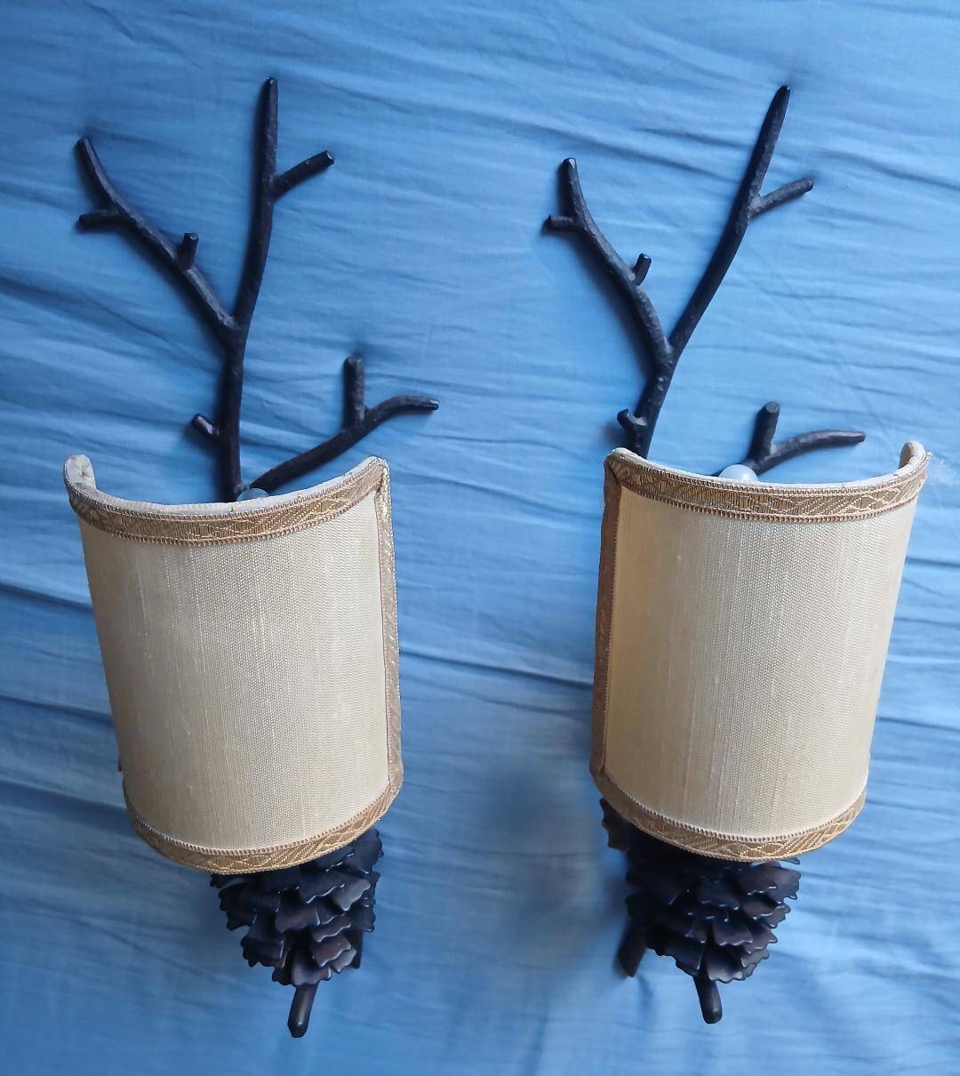 2 wall sconces pine cone branch lamps