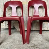 Pair of antique chairs stamp design henri massonnet red plastic 80's