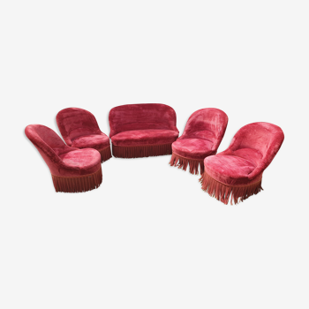 Ensemble de salon canapé banquette et 4 fauteuils crapaud