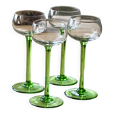 4 vintage liqueur glasses with green tulip base