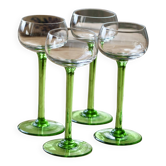 4 vintage liqueur glasses with green tulip base