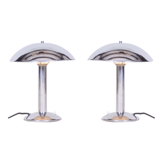 Pair Of Original Art Deco Table Lamps, Chrome-Plated Steel, Czechia, 1930s