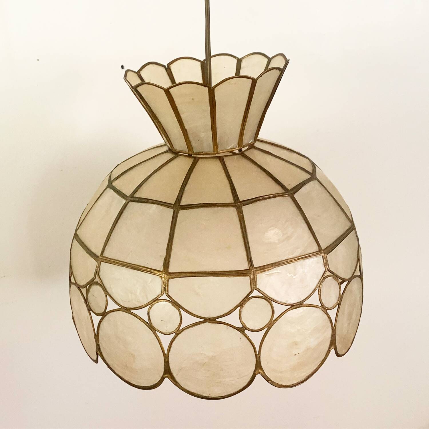 Mother-of-pearl and brass pendant lamp from the 1960s