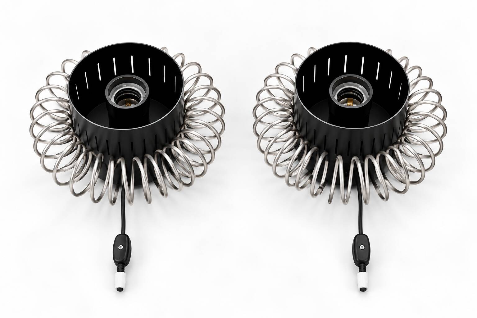 Pair of vintage lamps in black metal and chrome – 1970s
