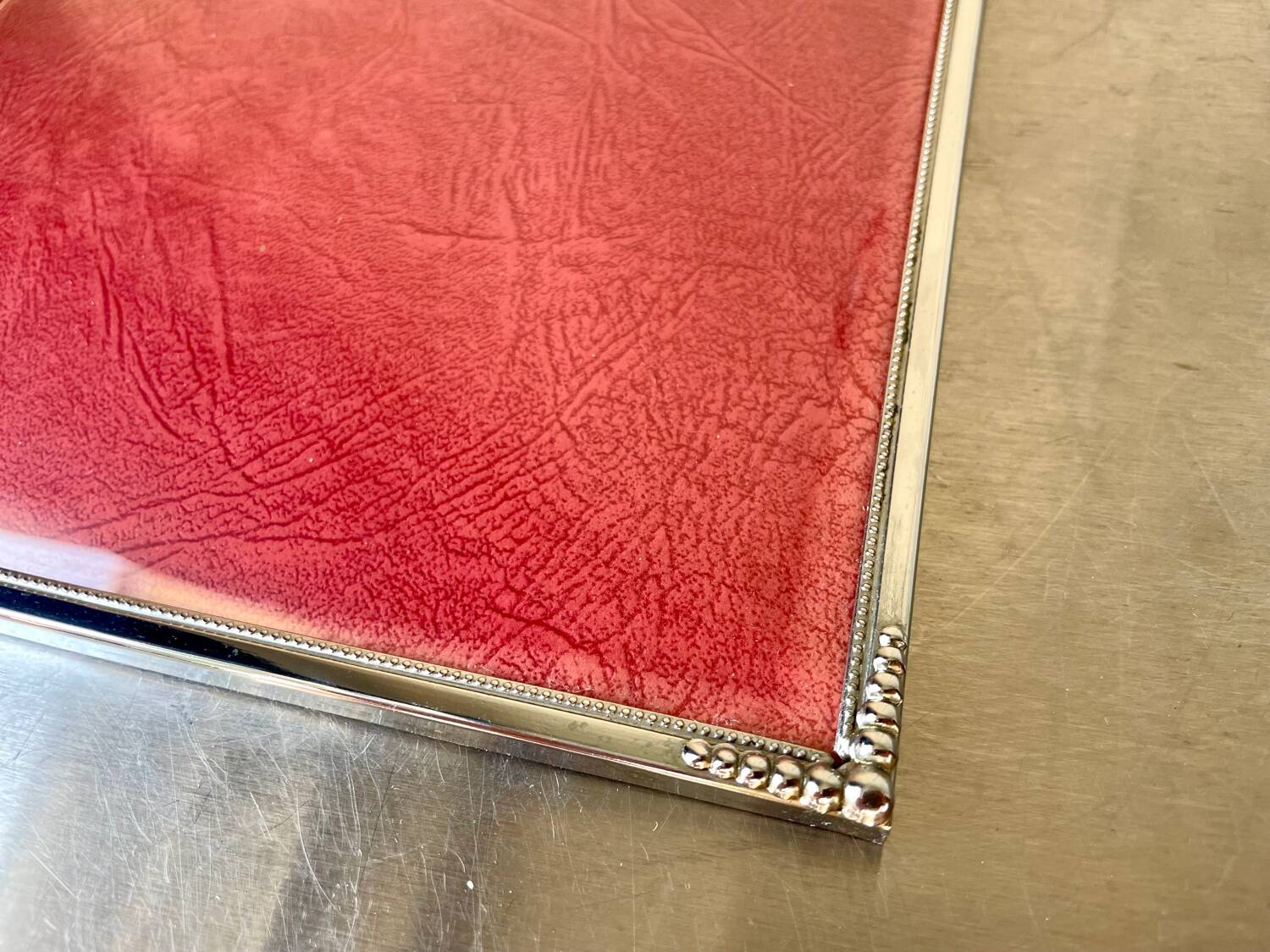 Art deco silver colored  metal frame  24.5  cm x 18.5 cm convex glass