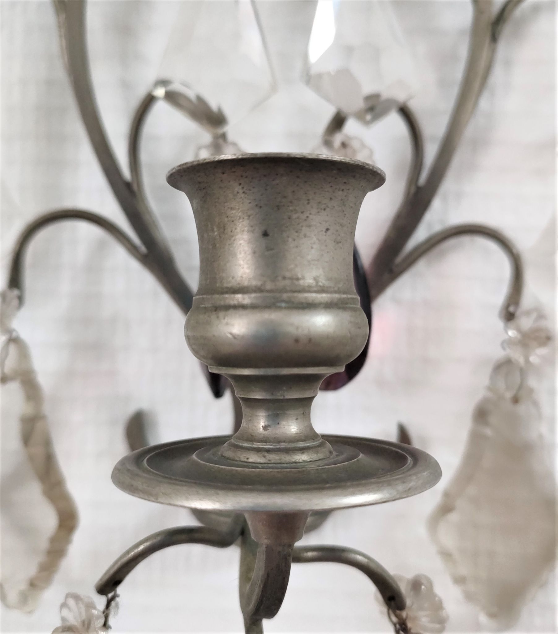 Metal wall candle holder with glass tassels