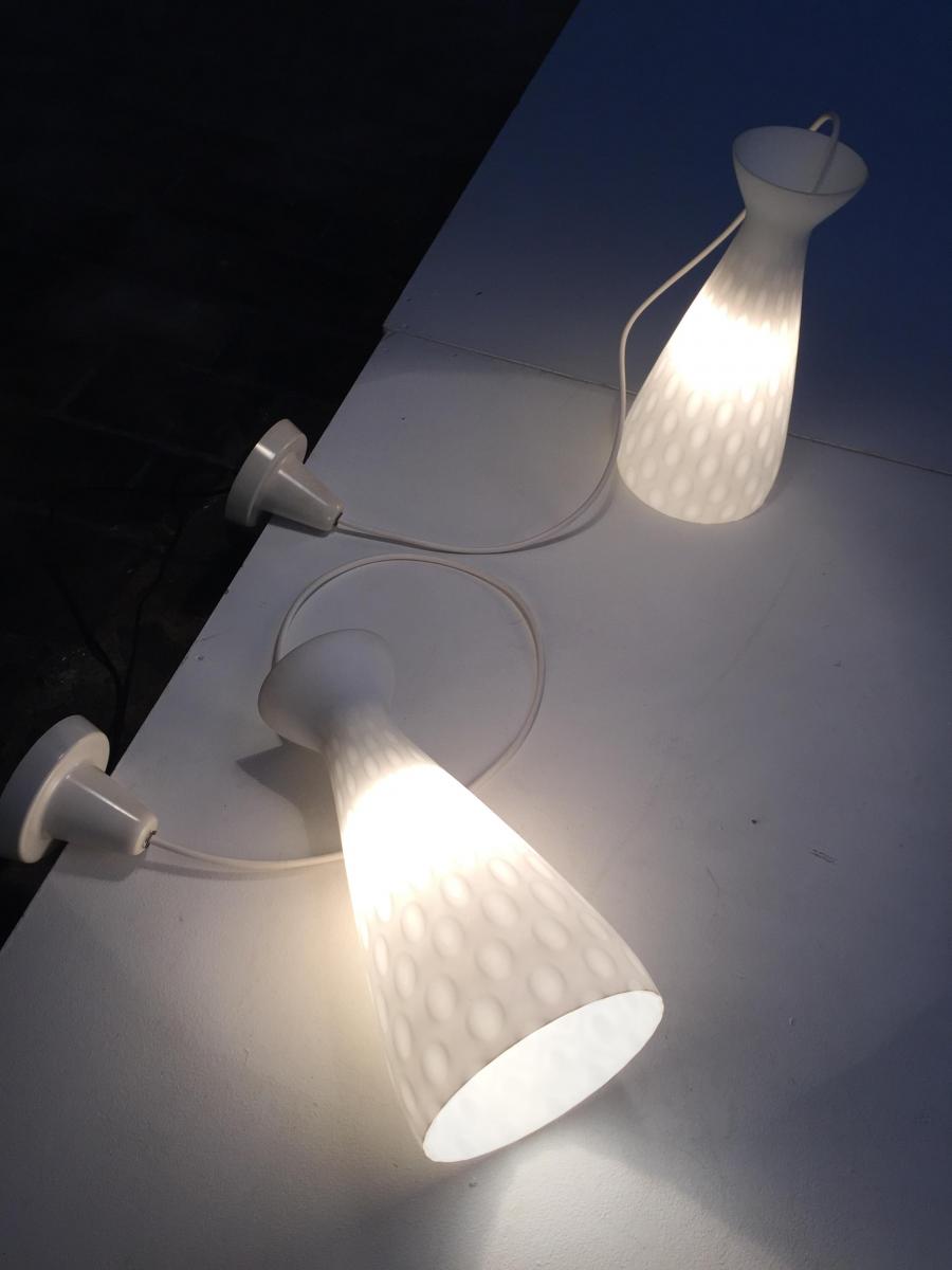 Set of 3 lamps suspended in glass by Louis Kalff for Philips