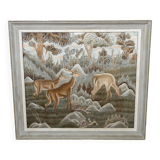 Important Indochinese silk embroidered hanging, Deer in the forest, circa 1940