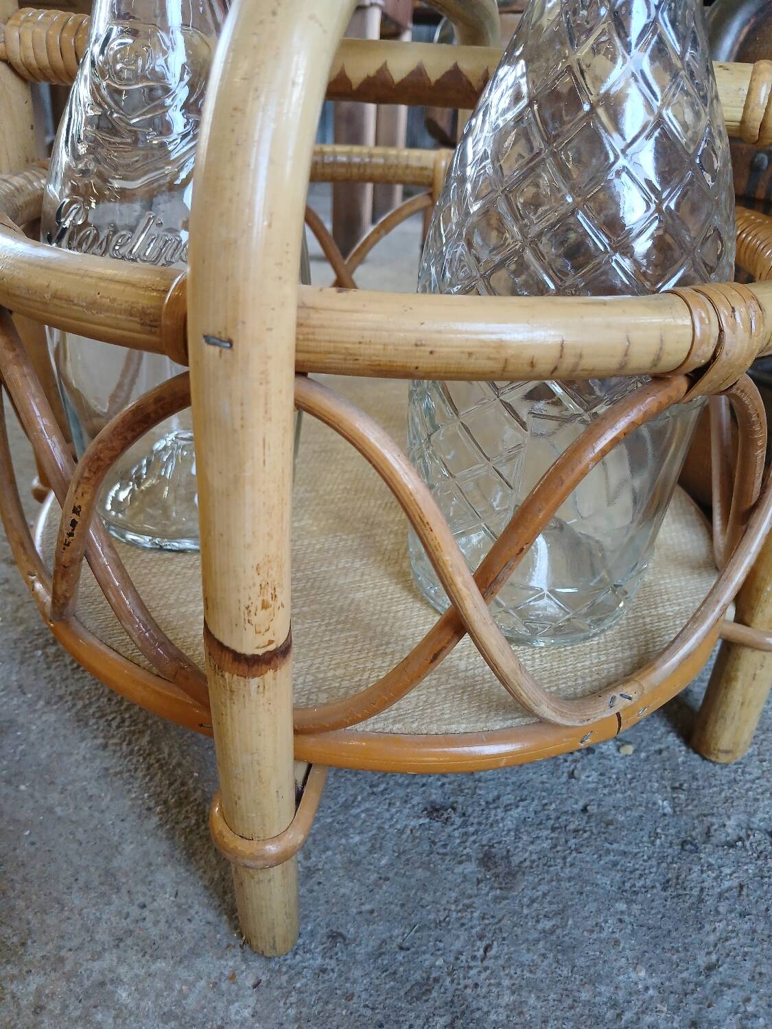 Vintage rattan bottle holder/server