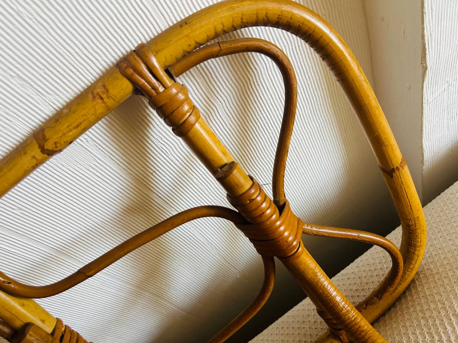 Vintage rattan wall-mounted coat rack