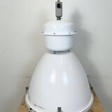 Lampe d'usine industrielle en métal émaillé blanc et verre, 1990