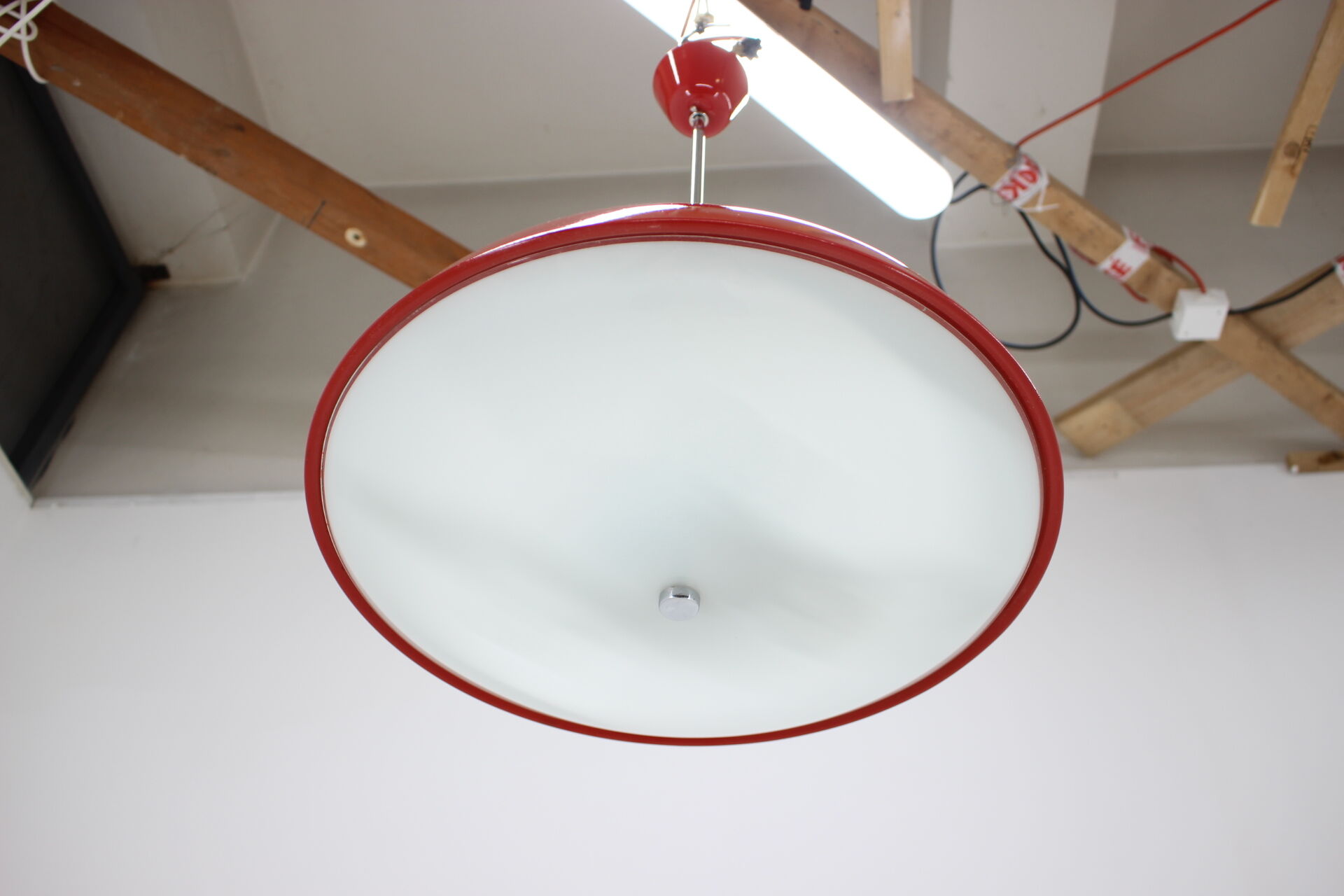 Mid-century red chandelier, Napako, 1970