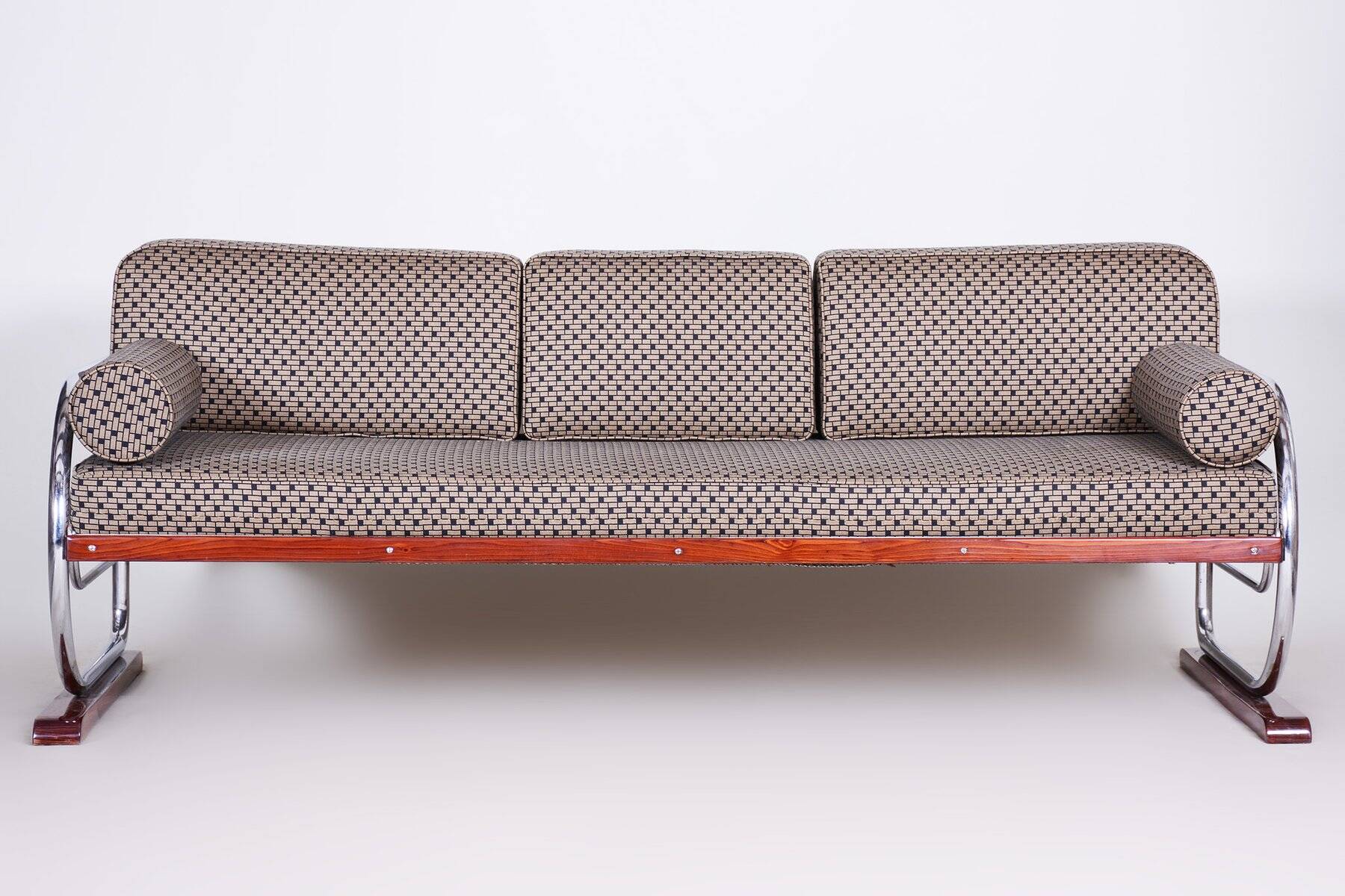 Bauhaus Sofa in Chrome and Backhausen Fabric attributed to R. Slezák, Czech, 1930s