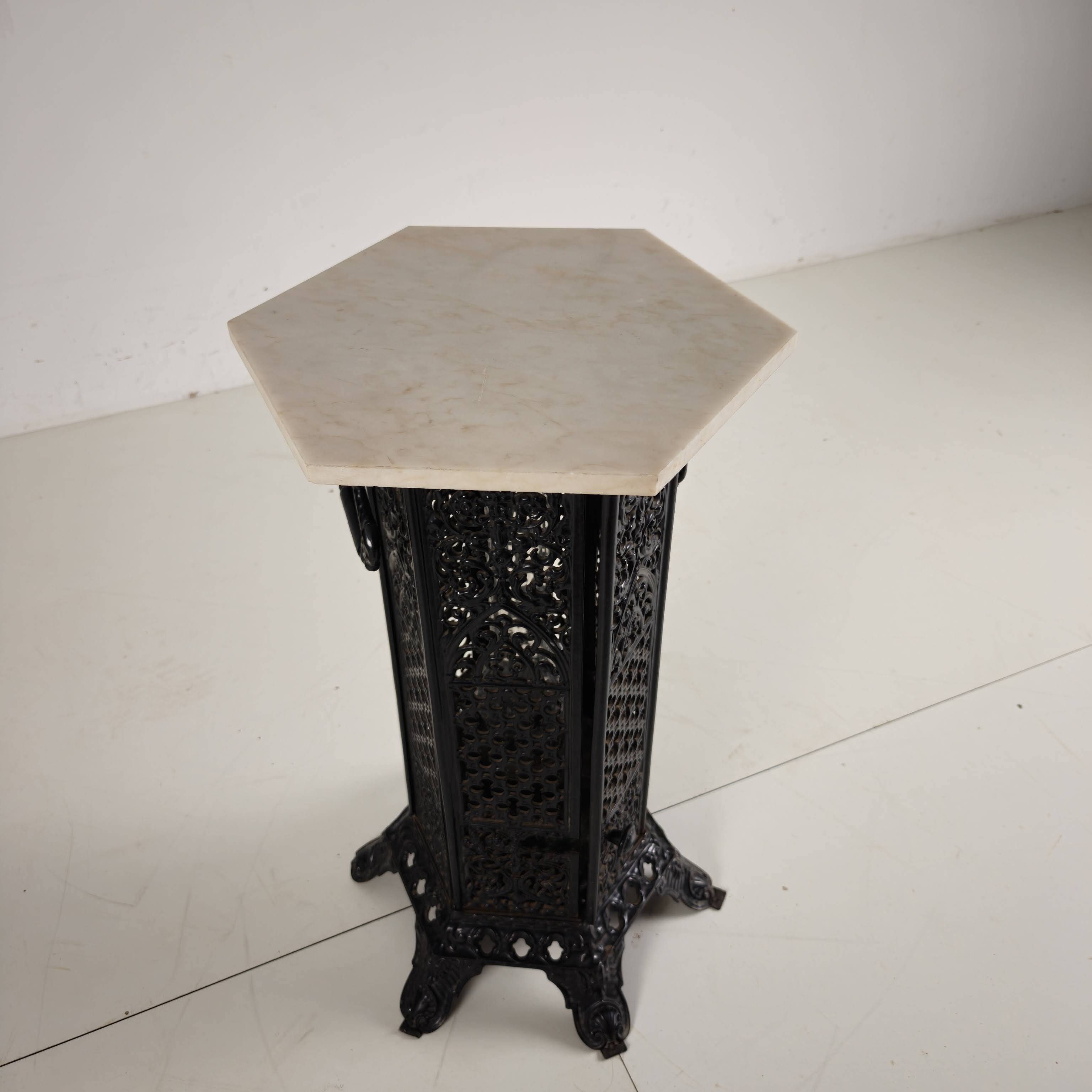Orientalist Cast Iron side table with Marble Top, late 19th Century