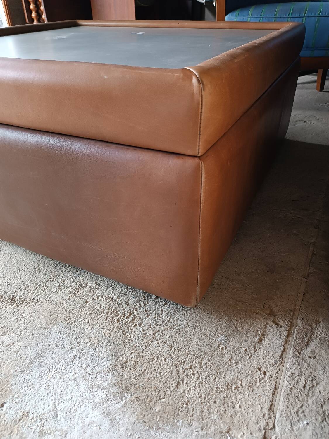 Leather and brushed metal coffee table from the 70s