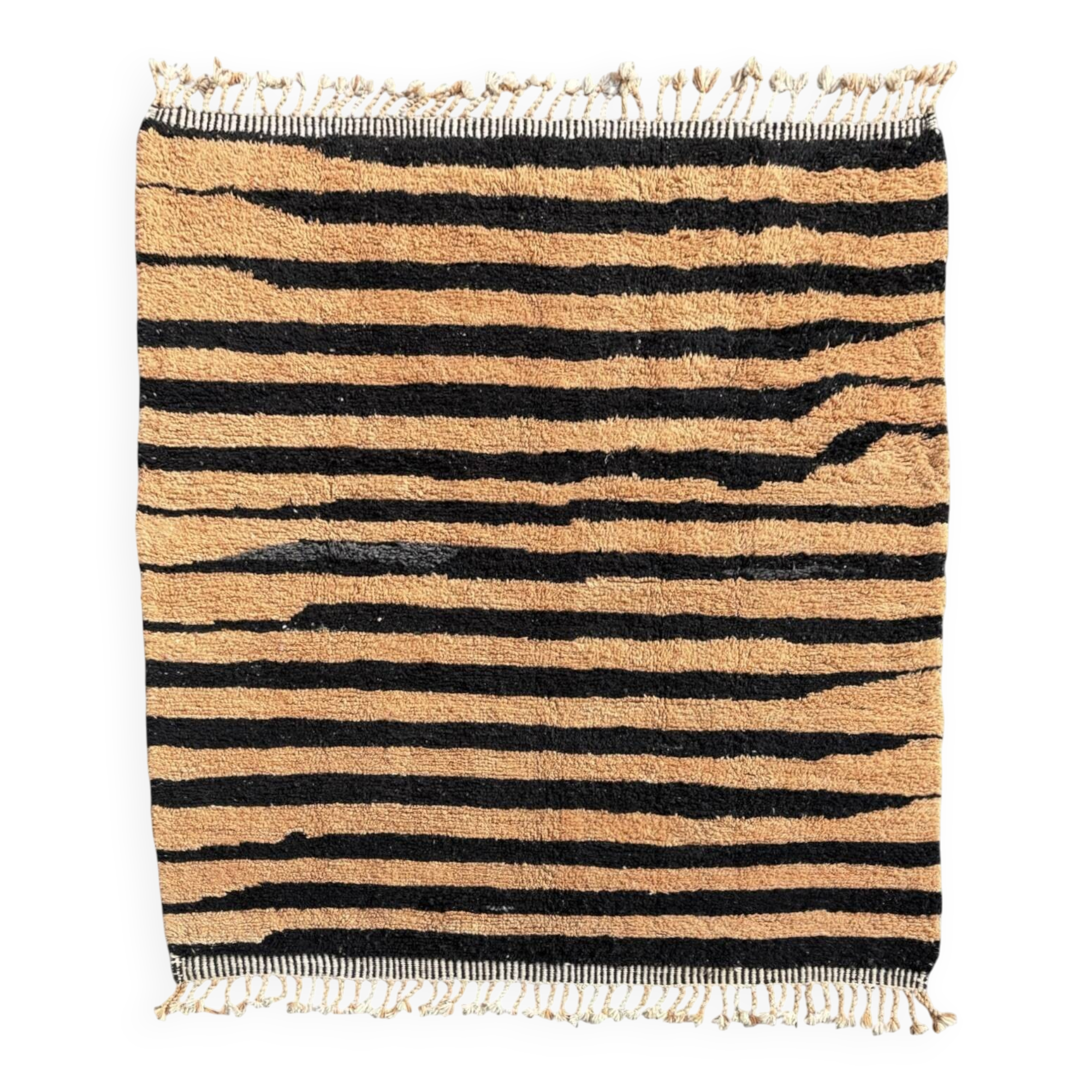 Modern Beni Ouarain Moroccan rug – black striped pattern – 215 x 250 cm
