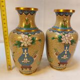 Pair of small cloisonné vases with Japanese polychrome decoration
