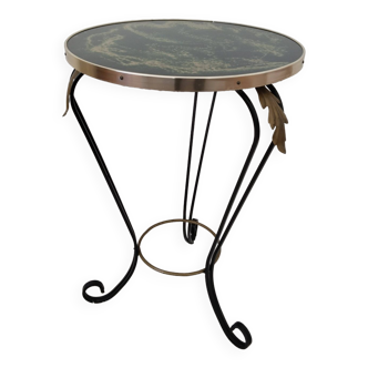Round side table, vintage, metal tripod pedestal table
