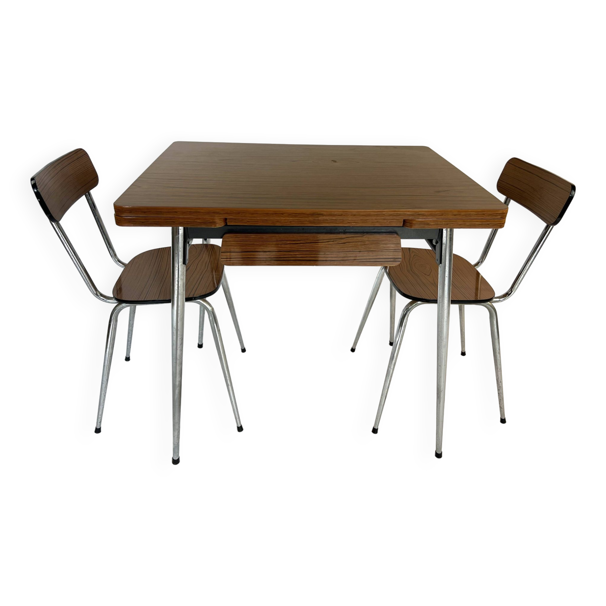 Formica table with extension and 2 chairs