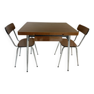 Formica table with extension and 2 chairs