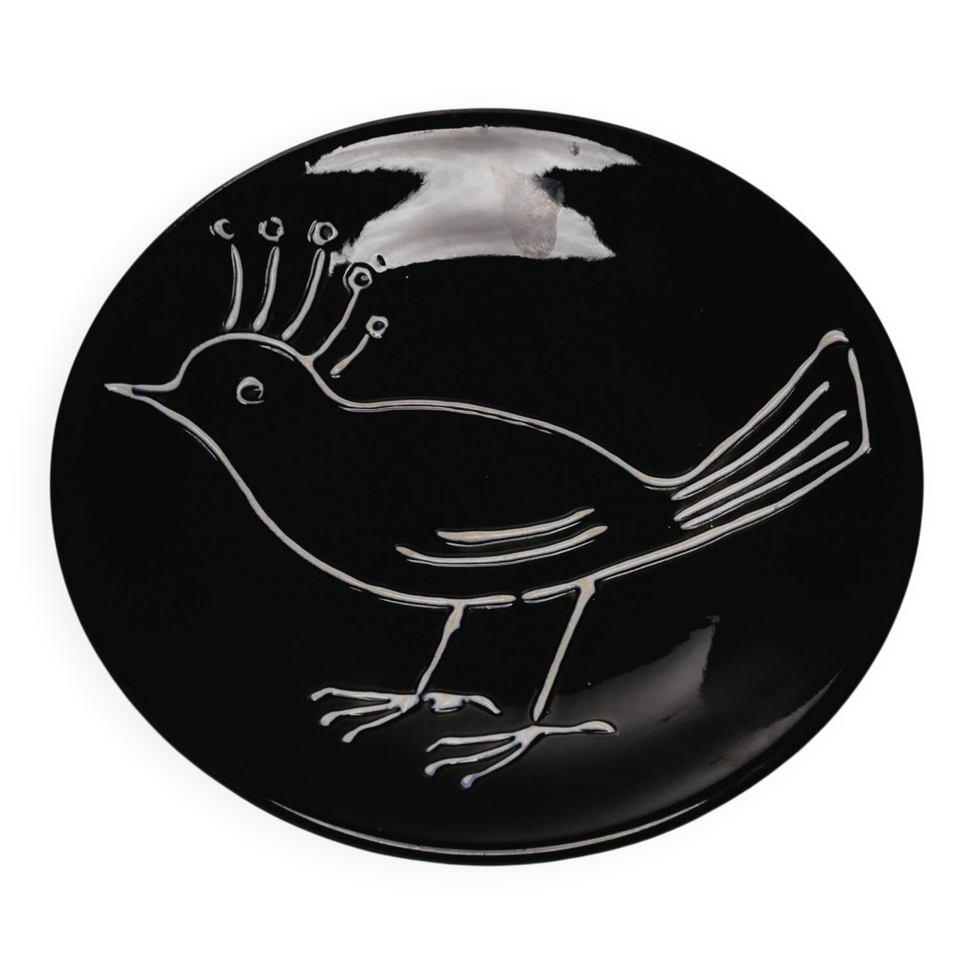 CERAMIC PLATE WITH BIRD DECOR, ROBER PICAULT, 1950s