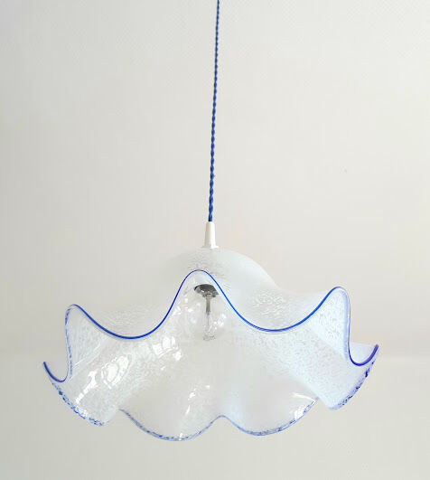 Pendant lamp in blue spotted glass 1970