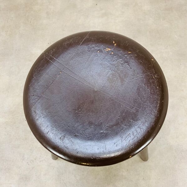 Tabouret tripode industriel métal et bois