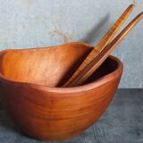 Teak bowl and its matching salad cutlery