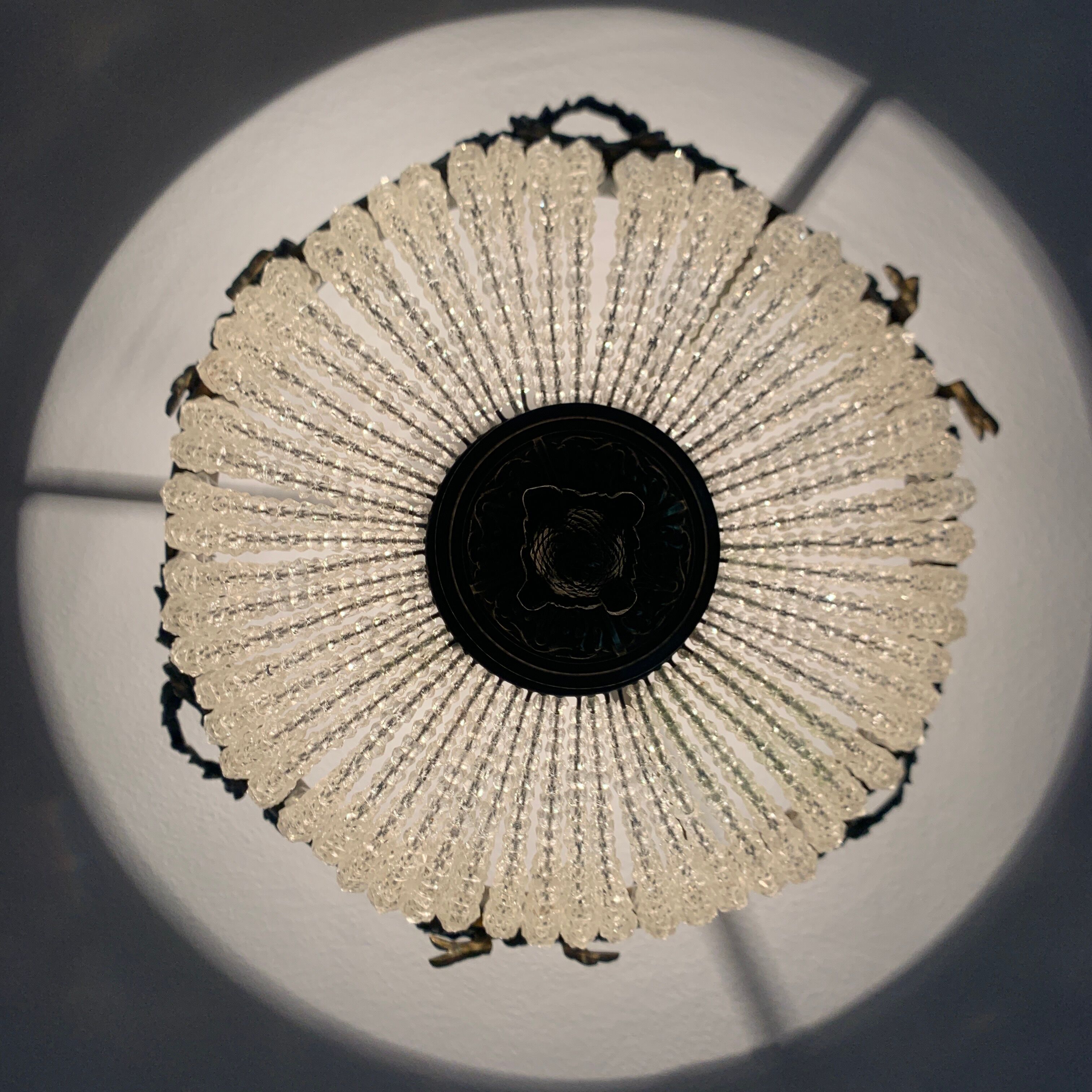 Ceiling light basket old 19th brass and faceted glass beads