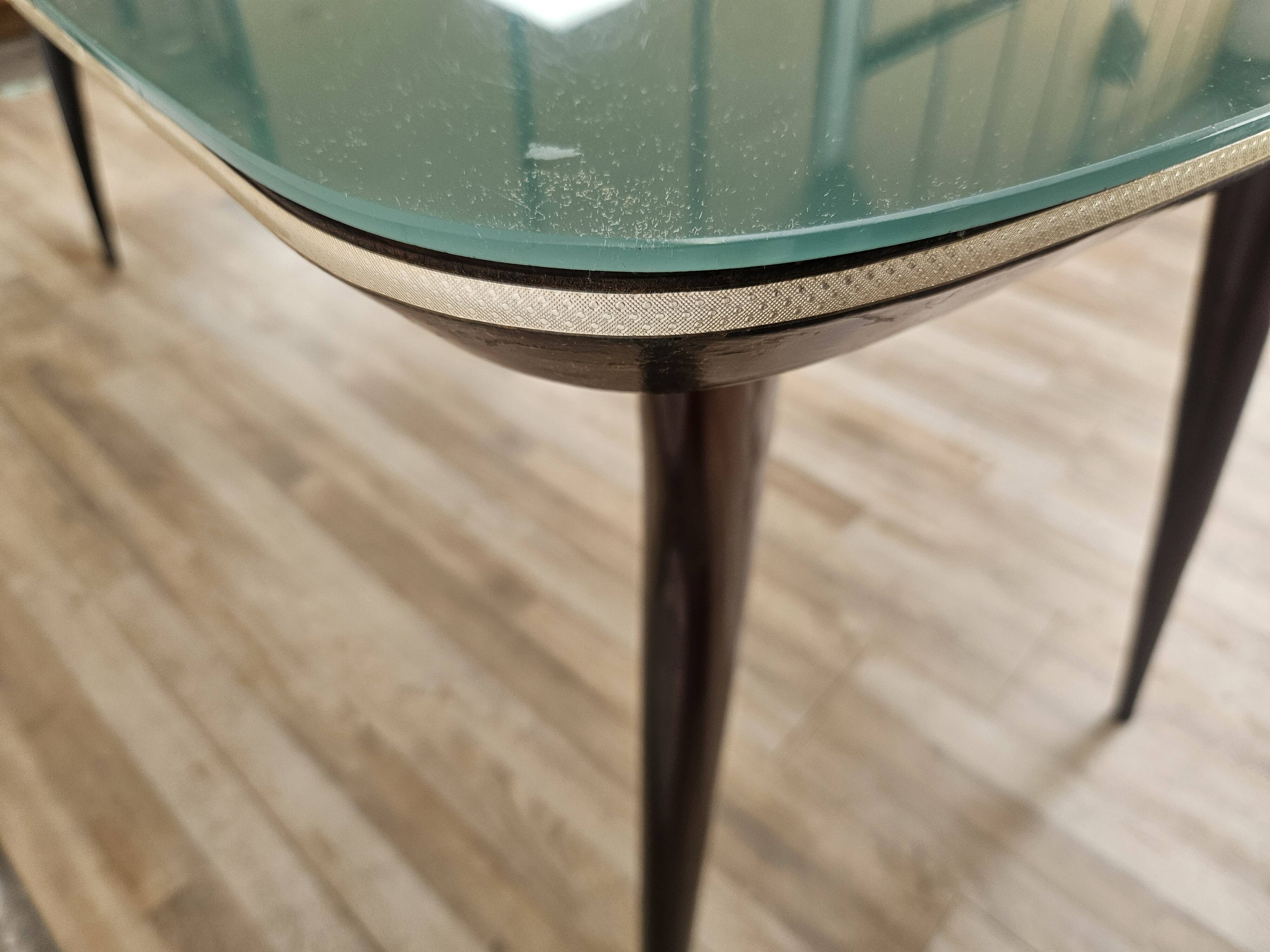 Mid-century mahogany dining table with aquamarine glass top