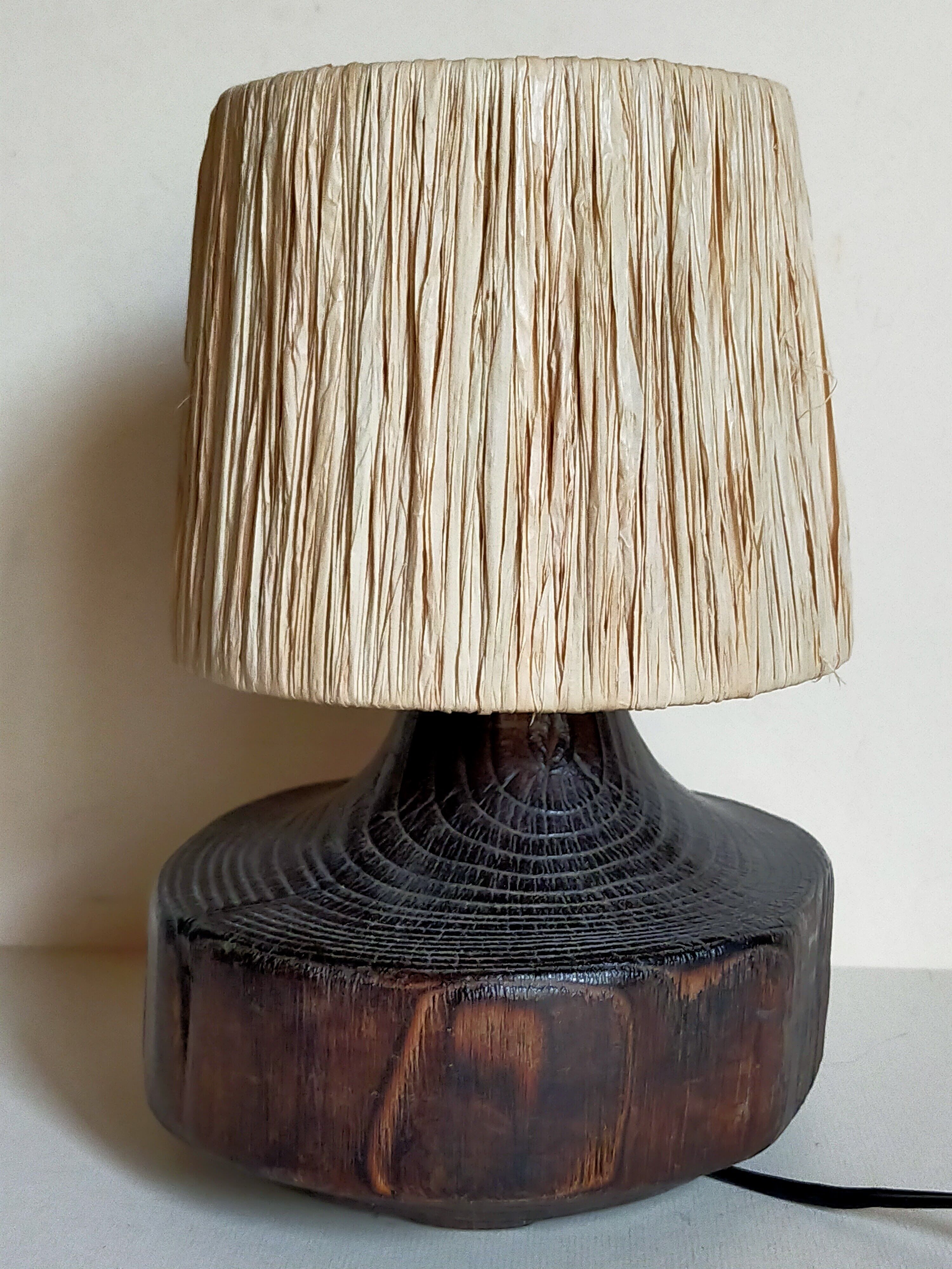 Brutalist free-form lamp in solid wood 60s