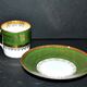 Antique Limoges porcelain litron cup - green décor and golden frieze
