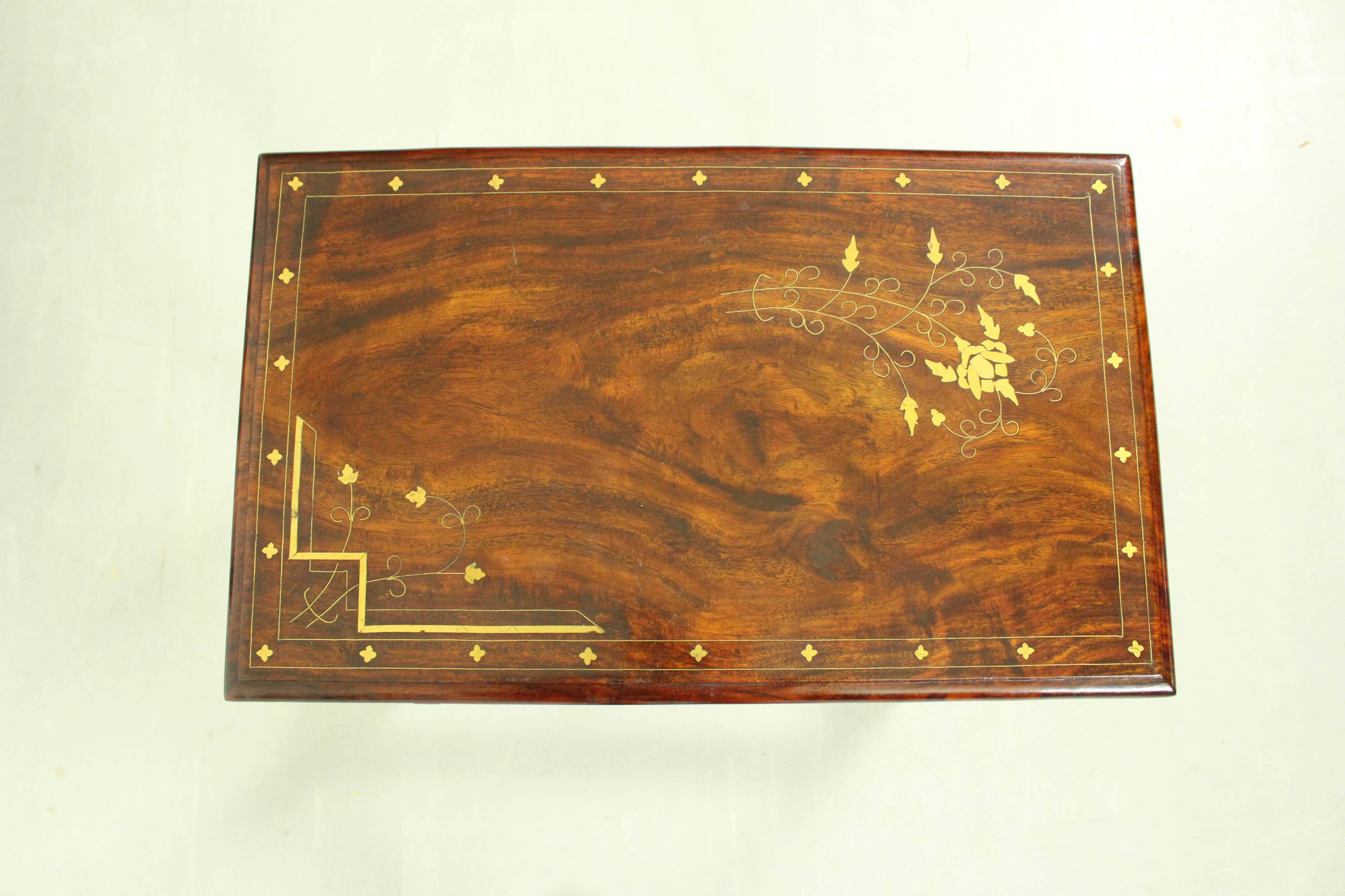 Italian Rosewood Nesting Tables with Copper Inlay