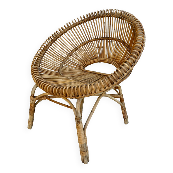 Fauteuil corbeille en rotin des années 60