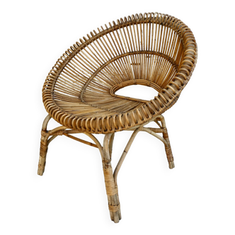 Fauteuil corbeille en rotin des années 60