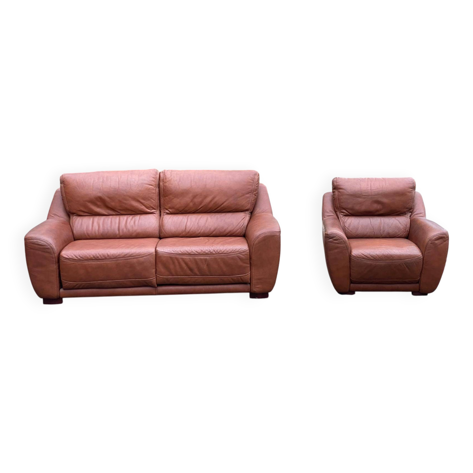 2 vintage burgundy brown leather sofas