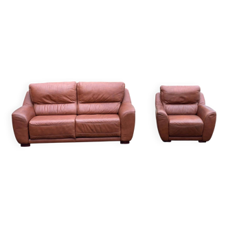 2 vintage burgundy brown leather sofas