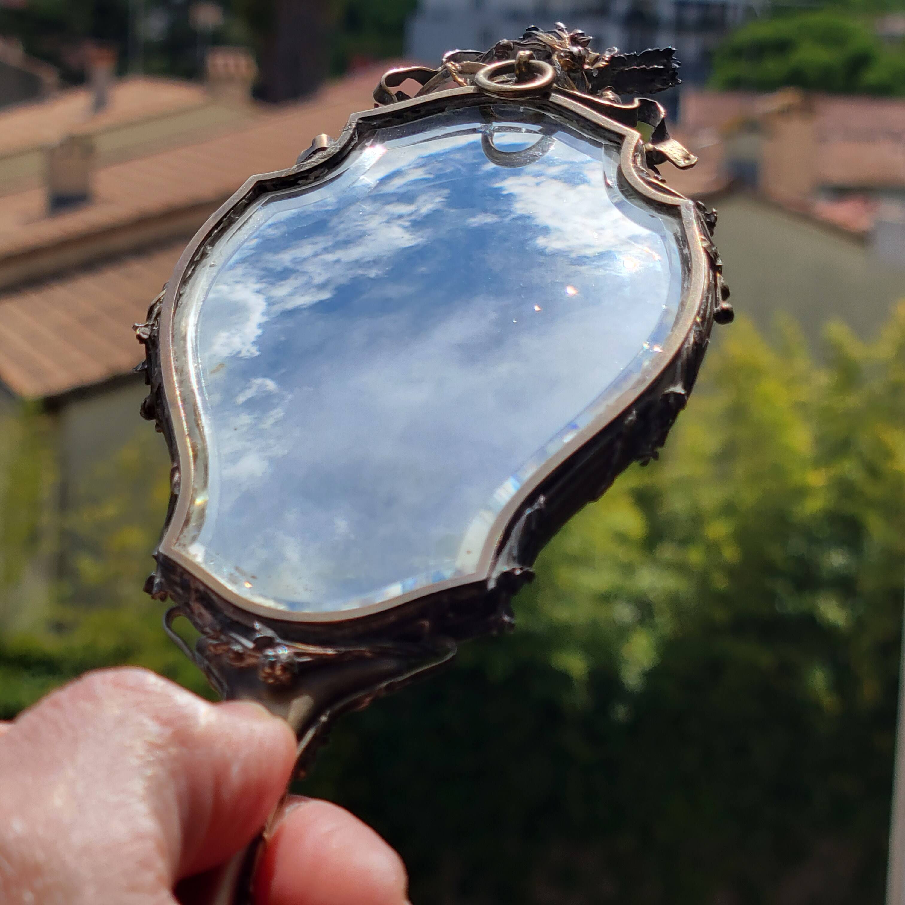 old double-sided hand-held mirror Henri Auguste SOLIÉ 1900