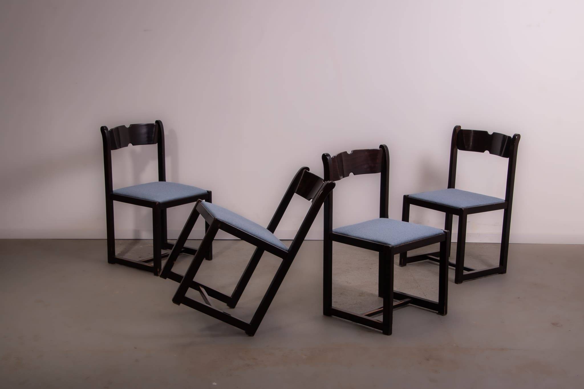 Italian beech and boucle dining chairs