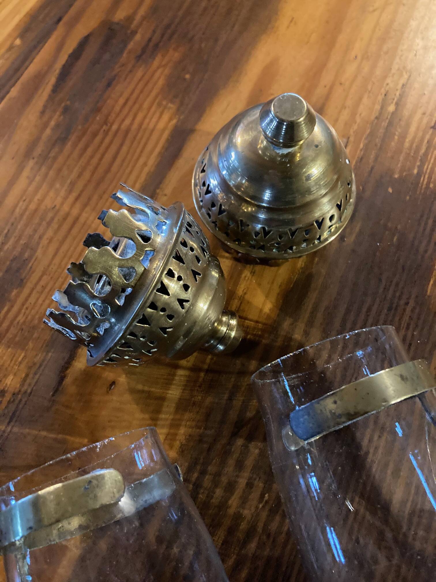 Pair of brass railway wall sconces, DLC Wagon Lit lamps