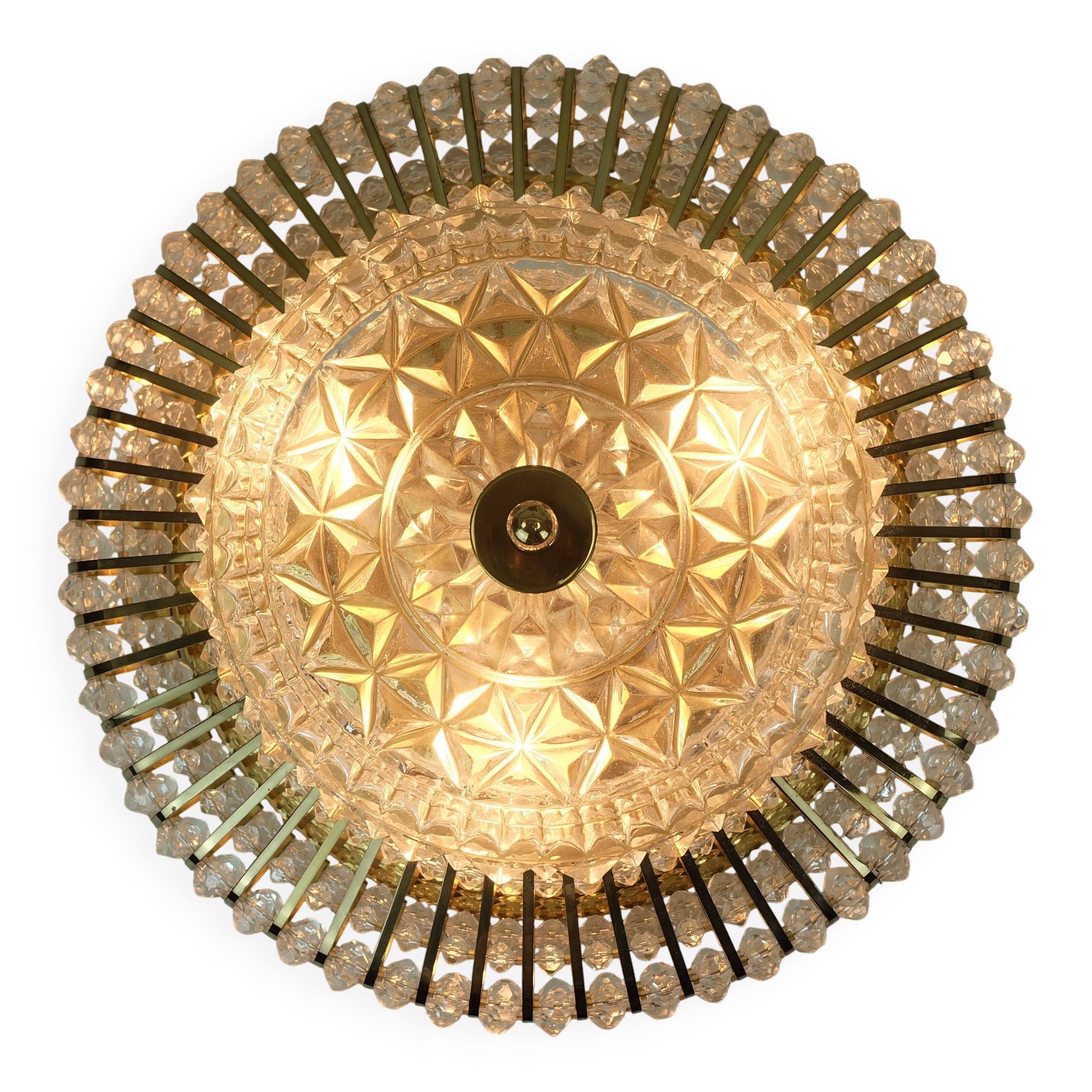 glamorous 1960s mid century CEILING LAMP ceiling fixture brass and glass