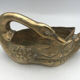 Cache-pot vide-poche vintage cygne en laiton doré