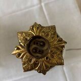 19th-century blue grand feu faience lamp, tripod bronze, fringed lampshade.