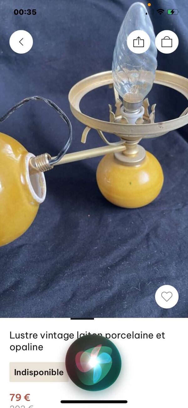 Lustre suspendu vintage laiton porcelaine opaline année 50
